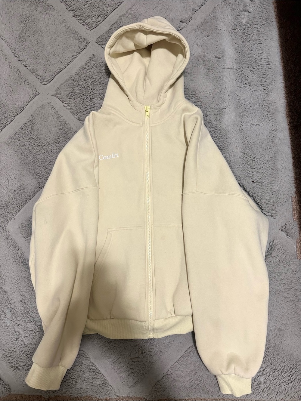 Comfort Zip-Up Hooded Sweatshirt in Cream